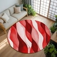 thumbnail image 3 of 6Ft Round Rug, Red Striped Non-Skid Rubber Backing Large Area Rugs - Living Room Bedroom Home Office, Modern Gradient Geometric Ripple Stripes Indoor Floor Mat Carpets Washable Rug, 3 of 9