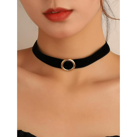 1Pcs Veleteen Metal Oval Chocker Necklaces for Women Golden Pendants Jewel Black Oval Charm Necklace for Birthday Festival Elegant Gifts DIY Personalized Jewelry 17.13 inch(43.5cm)