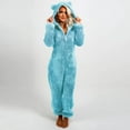 thumbnail image 2 of QATAINLAV Womens Cute Bear Onesie Hoodie Winter Sherpa Warm Adult Pajamas Solid Color Plush Hooded Jumpsuits Sleepwear, Light Blue, XL, 2 of 7