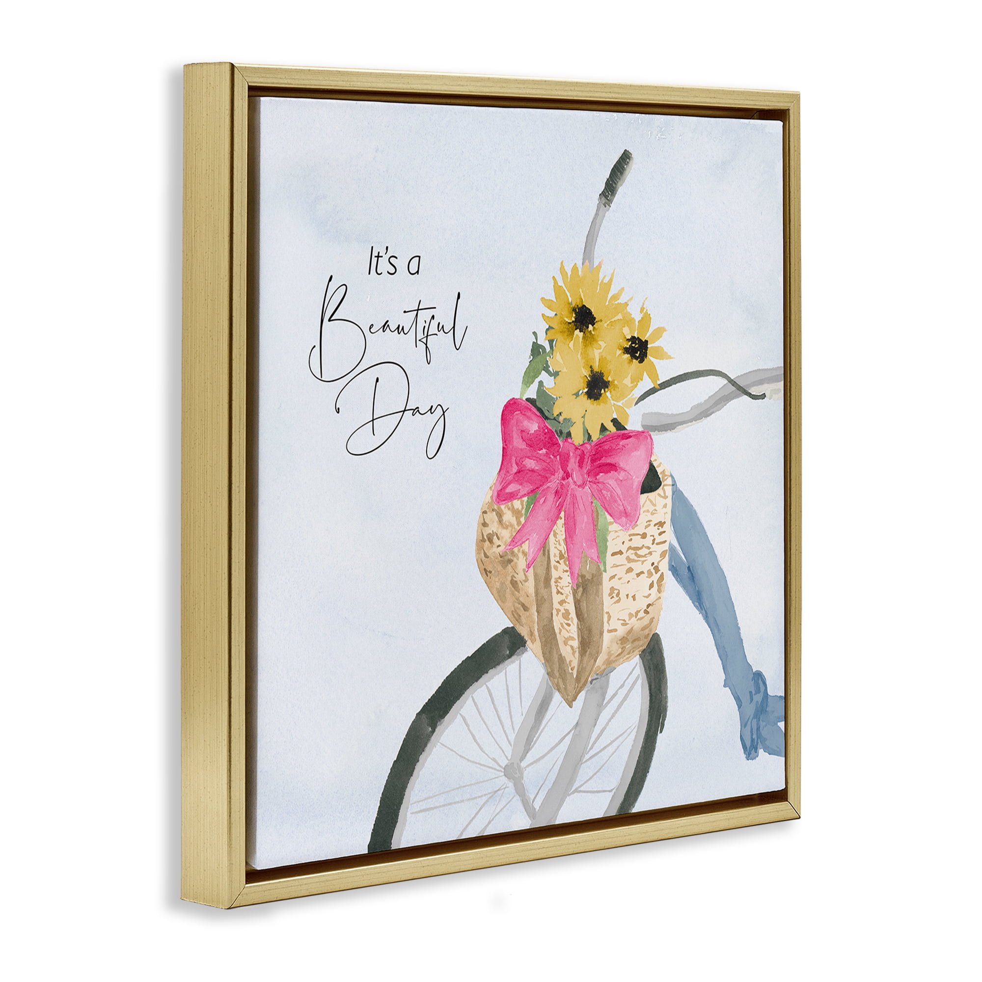 Stupell Industries It's a Beautiful Day Bicycle Transportation Painting Gold Floater Framed Canvas Art Print Wall Art, 25 x 25