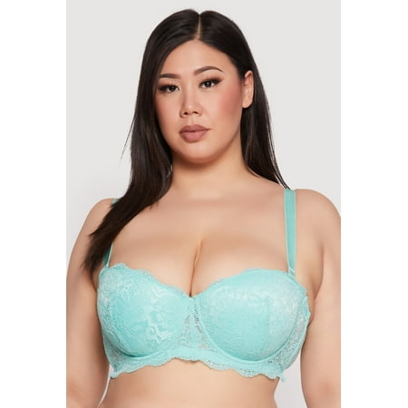 Womens Plus Size Scalloped Floral Lace Balconette Bra | Convertible To Strapless