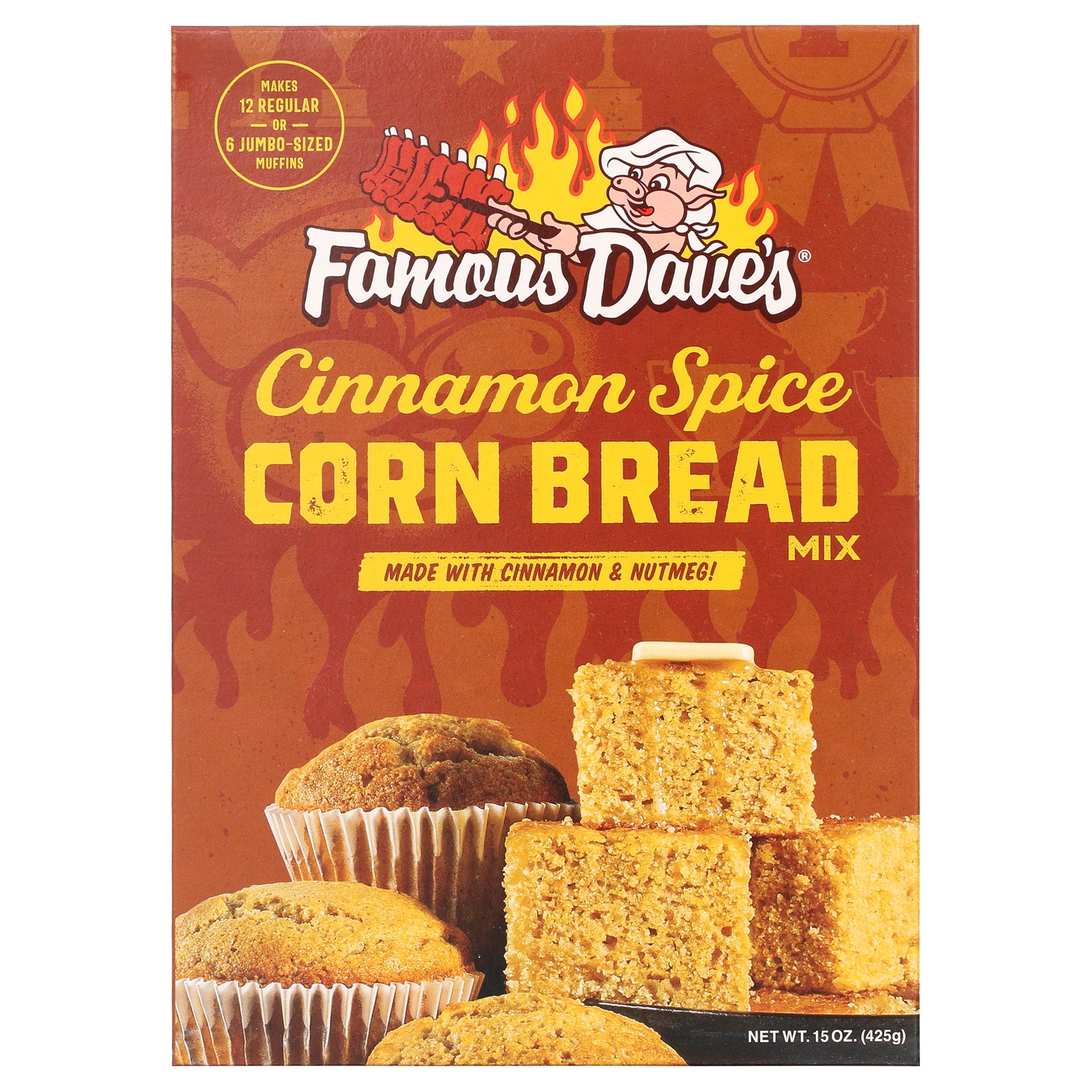(6 pack) Famous Dave's Cinnamon Spice Cornbread Muffin Mix, 15 oz