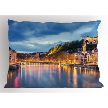 Ambesonne European Pillow Sham, Saone River Lyon City, 36" X 20", Multicolor
