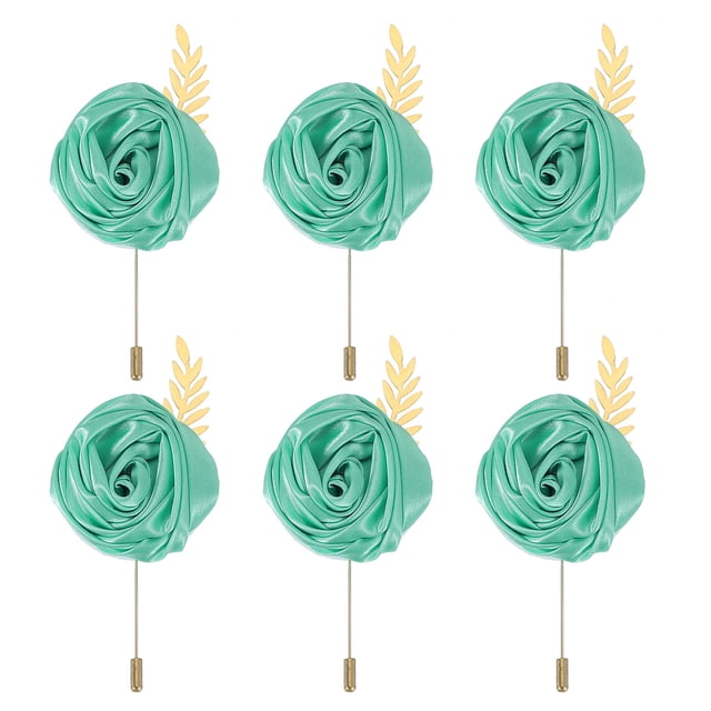 Uxcell 6 Pcs Ramilletes de Novio Pins de Rosa para Hombres Ceremonia de Boda Aniversario Prom Fiesta Formal, Verde Menta (4.7"x2")
