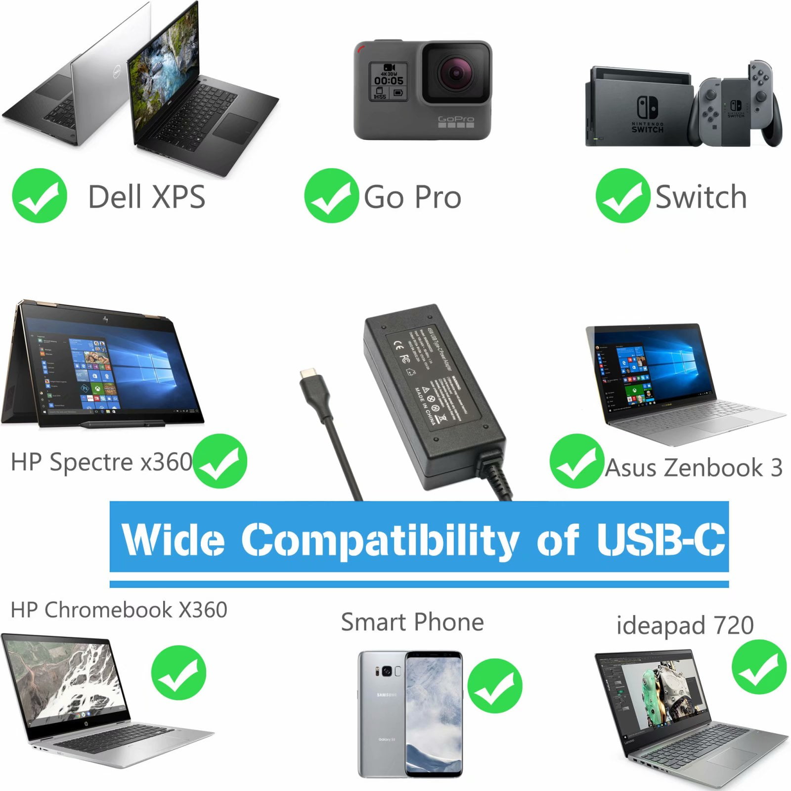USB C Quick Charger, Type C Adapter Power Cord Asus Chromebook C302 C302C C302CA ZenBook Flip , Dell XPS, Thinkpad, Pixel Galaxy S10, LG, Nintendo switch Walmart.com