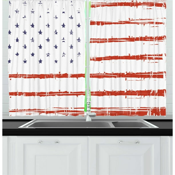 American Curtains 2 Panels Set, Vector Grunge Texture Flag of United