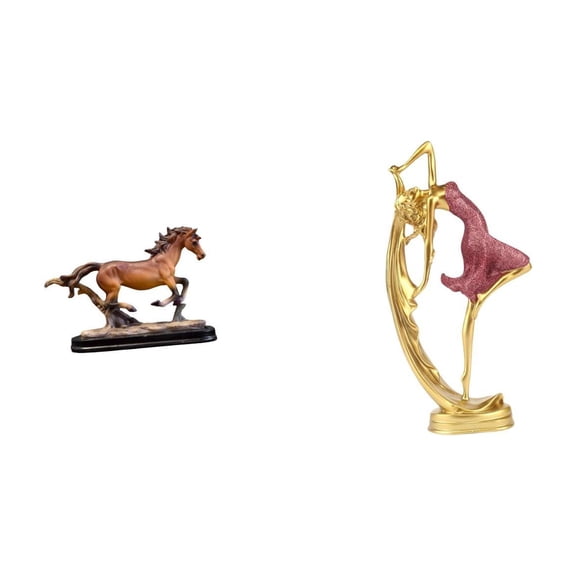 2 Pieces Horse Figurine Ballet Dancing Girl Statue Collectible Resin Ornament for Home Office Decor Display