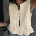 thumbnail image 4 of Kaemgyyd Blouses for Women Dressy Casual Cotton Linen Front Tie Ruffle Hem Shirt Fashion Pleated Summer Elegant Tops for Beach Vaction, 4 of 5