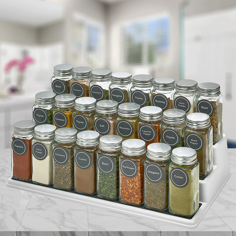 14 Pcs Glass Spice Jars with Spice Labels - 4oz Empty Square Spice Bottles  - Shaker Lids and