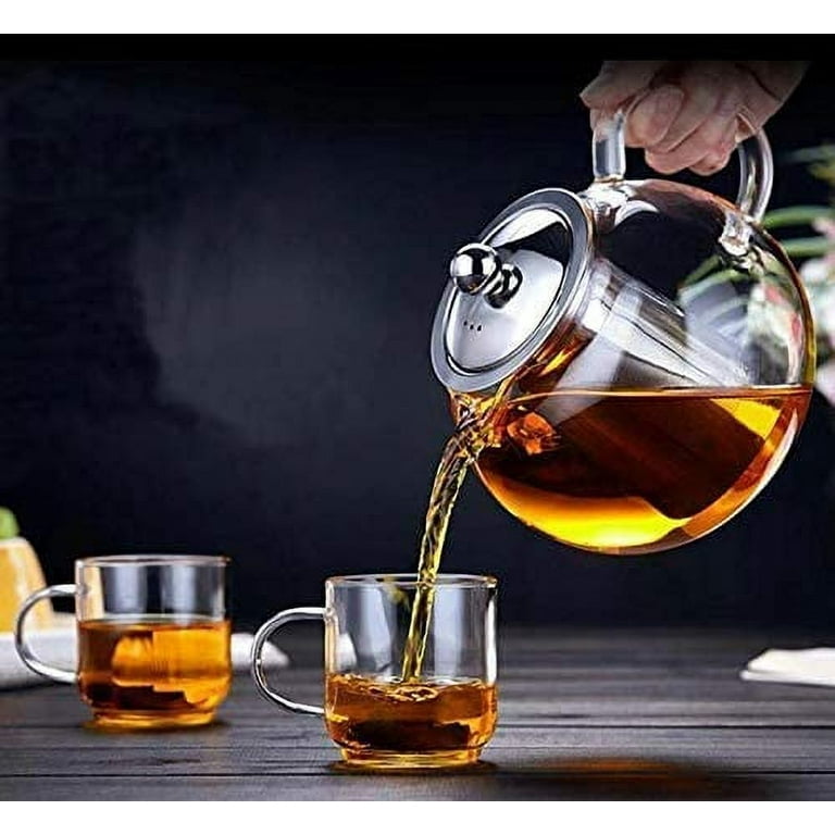 Glass Teapot Set 33Oz with 2 Glass Cups Clear Tea Kettle Glass Tea Pot with  Remo