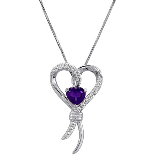 Knots of Love Sterling Silver Amethyst and Lab Created White Sapphire Heart Pendant, 18" by Generic
