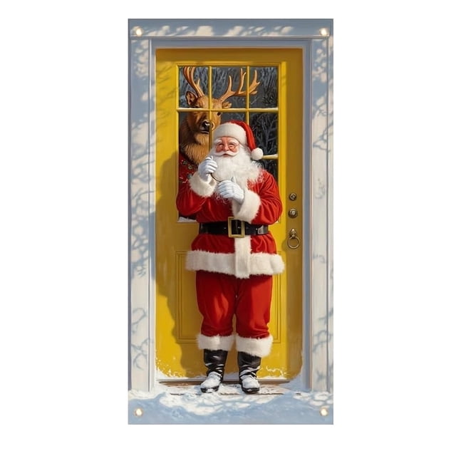 Qiulaii 3 Pcs Rideau de Porte de Noël Imperméable en Polyester Décor des Fêtes avec Impression HD pour Maison Vitrine Fête Arrière-Plan Photo Réutilisable Scène Festive