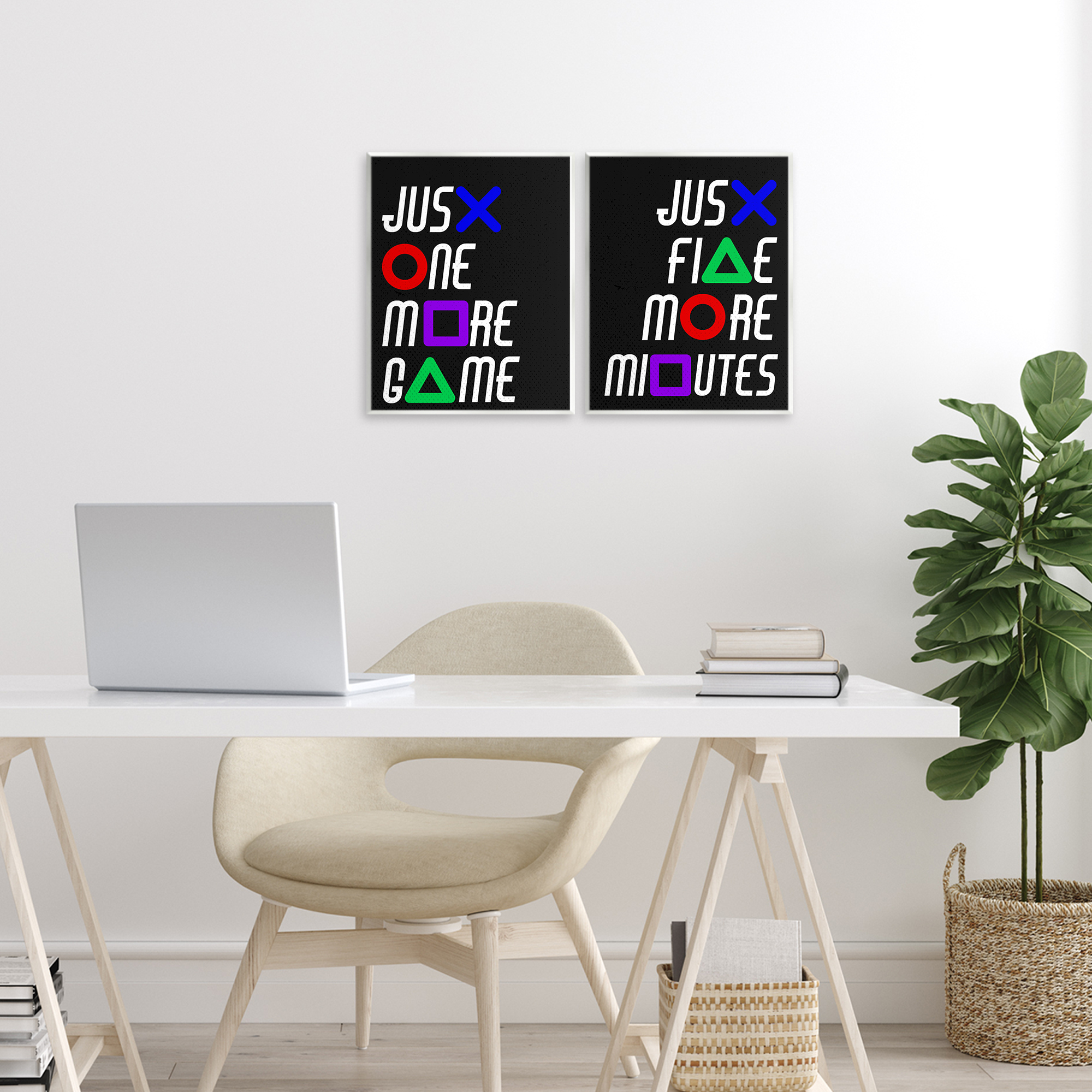 Gamer Button Symbols Phrases 2 Piece Wall Plaque Art Set, design by Kim Allen