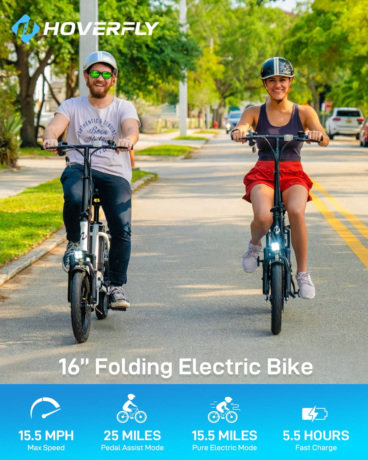 HOVERFLY 16" Folding Adults Electric Bikes, 500W&36V&15.5mph Folding City Ebike for Adult Men Women,UL2849,Black