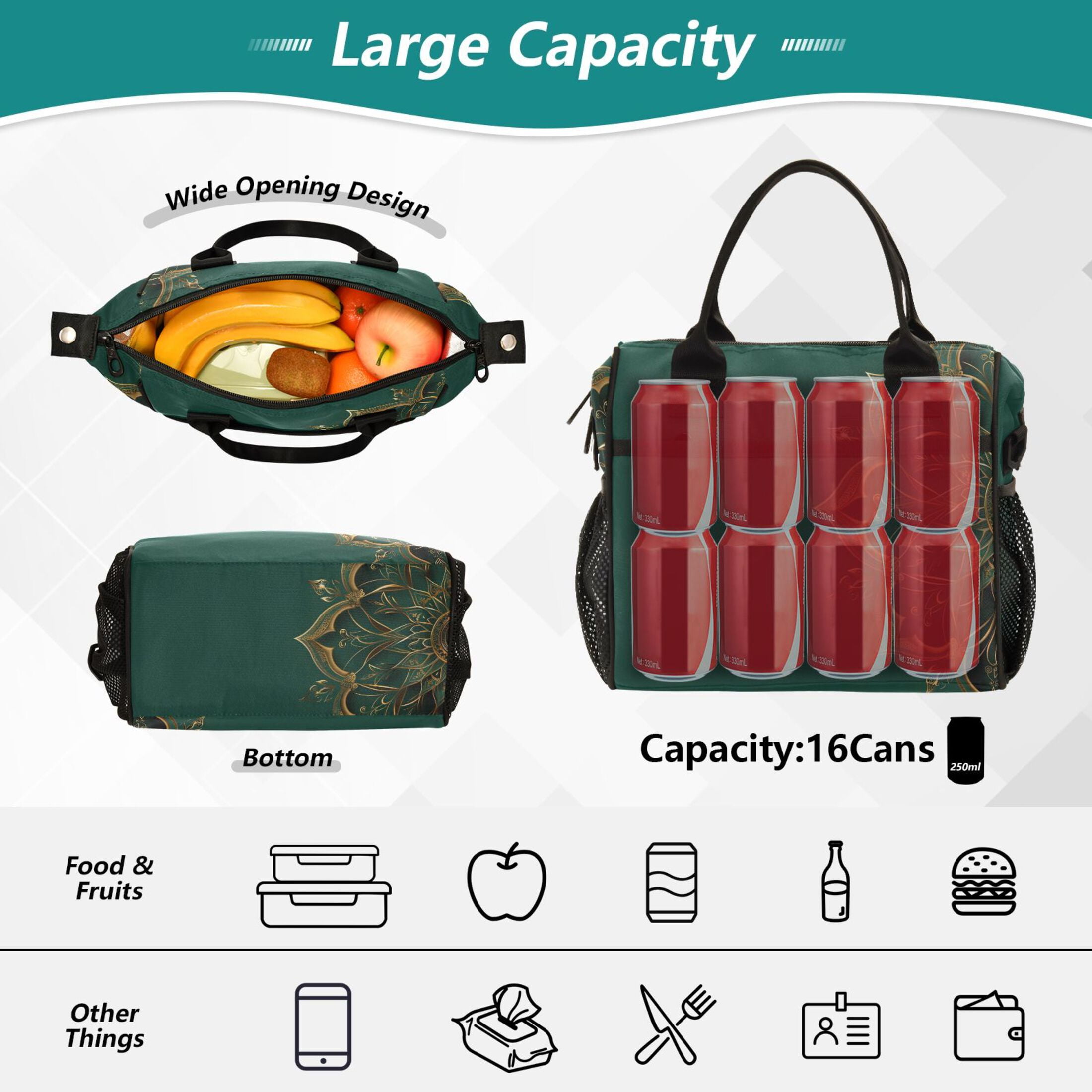 ALAZA Luxury Abstract Pattern Insulated Lunch Bag Reusable Tote Box Adjustable Shoulder Strap for Work Picnic