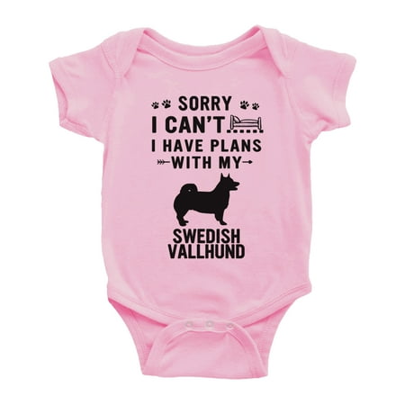 

Sorry I Can t I Have Plans With My Swedish Vallhund Love Pet Dog Funny Baby Jumpsuits (Pink 12-18 Months)