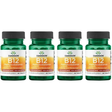 Swanson Vitamin B-12 Methylcobalamin High Absorption 5000 mcg 60 Tabs (4 Pack)