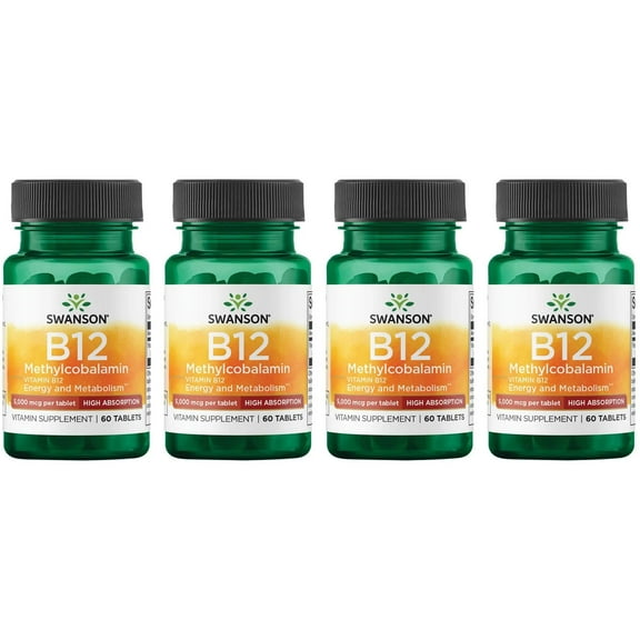 Swanson Vitamin B-12 Methylcobalamin High Absorption 5000 mcg 60 Tabs (4 Pack)