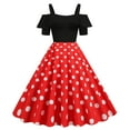 thumbnail image 2 of XFLWAM Womens 50s 60s Vintage Dress Cold Shoulder Short Sleeve Ruffle Polka Dot Dresses Retro Rockabilly A-Line Swing Cocktail Party Dress Red S, 2 of 7