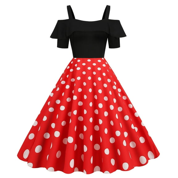 YanHoo Vintage Dresses for Women 1940s Polka Dot Swing Dresses Audrey Hepburn Style Party Dresses Short Sleeve Prom Dresses