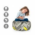 thumbnail image 2 of Retro Storage Toy Bag Chair, Geometric Inspired Creative Illustration with Nostalgic Abstract Zigzags, Stuffed Animal Organizer Washable Bag, Small Size, Yellow Ivory and Grey, by Ambesonne, 2 of 3