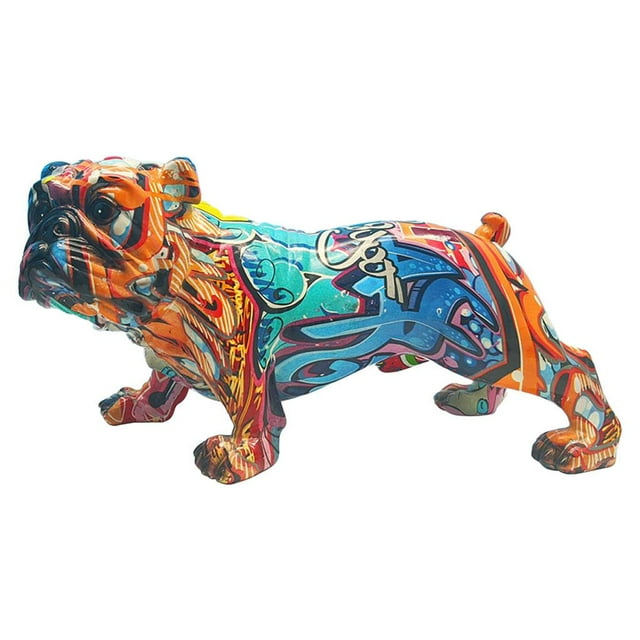 Figura de bulldog pintada moderna, grafiti, escultura colorida, estatua de resina de escritorio Los 25x12x14CM