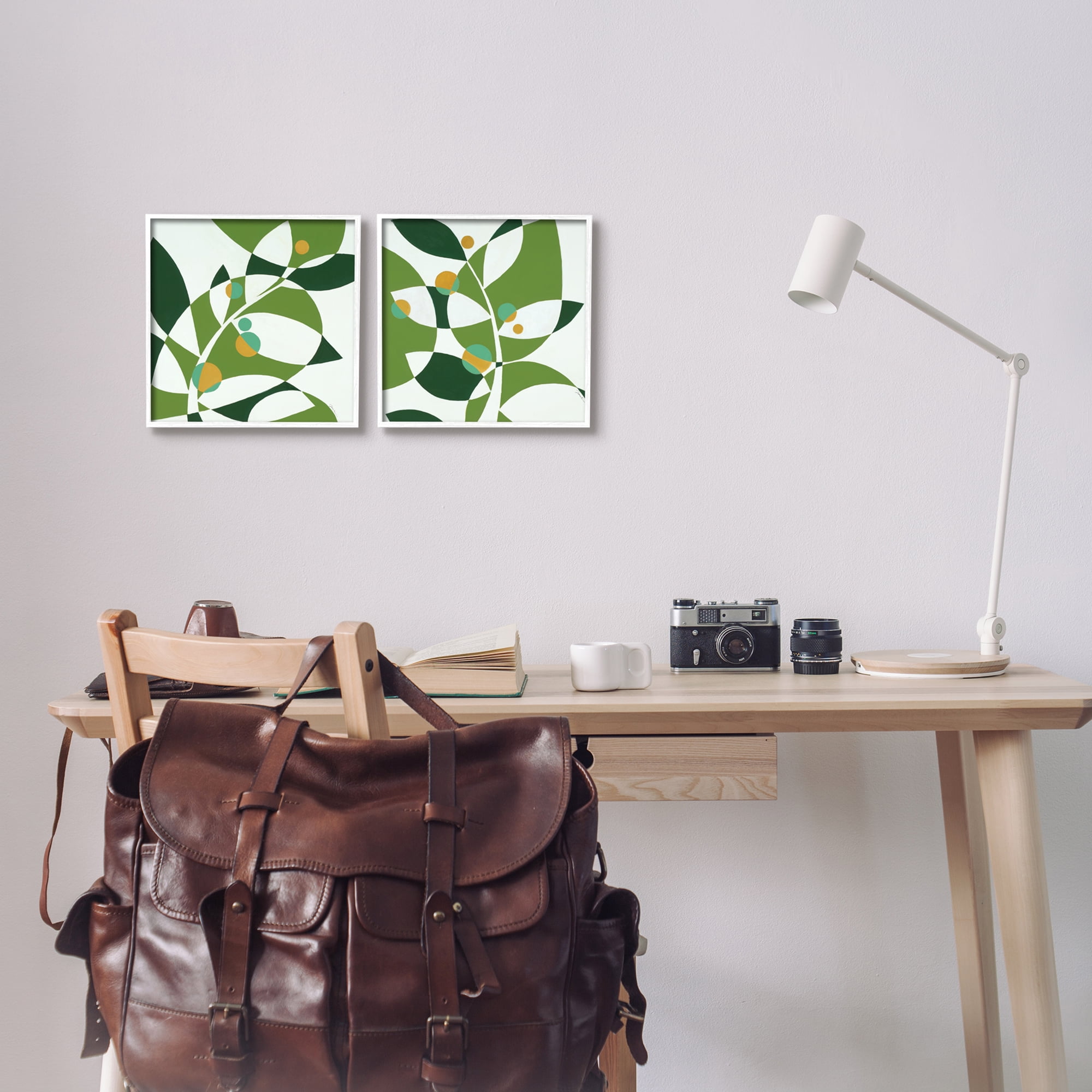 Stupell Industries Tropical Leaves Abstraction Abstract Painting White Framed Art Print Wall Art, 12 x 12, Set of 2