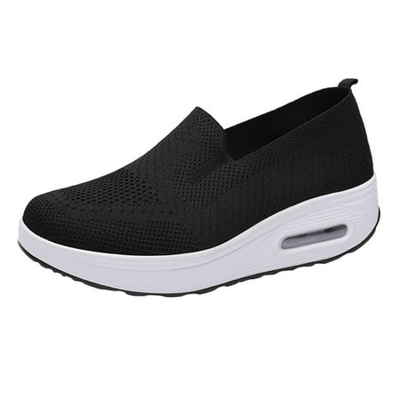

Fashion Women Mesh Casual Shoe Thick Bottom Rocking Shoe Student Working Sneaker Mesh Black casual shoes for Women