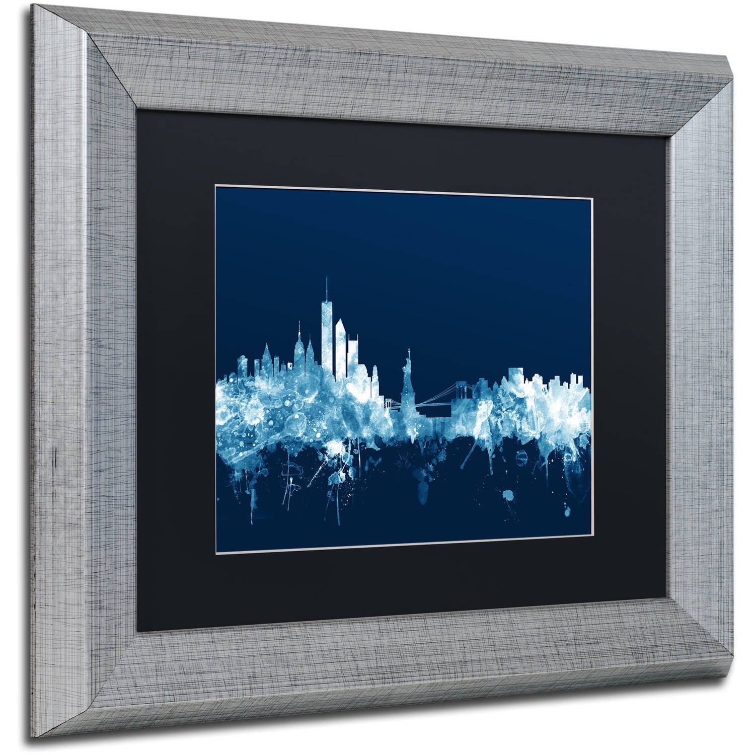Trademark Fine Art "New York Skyline Navy" Canvas Art by Michael Tompsett, Black Matte, Silver Frame