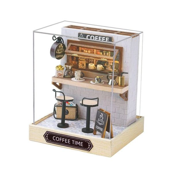 Kits de bricolaje en miniatura para casa de muñecas, Mini modelo de casa hecho a mano, decoraciones artesanales, bricolaje, decoración del hogar, romp Hora de cafe Baoblaze Casa de muñecas
