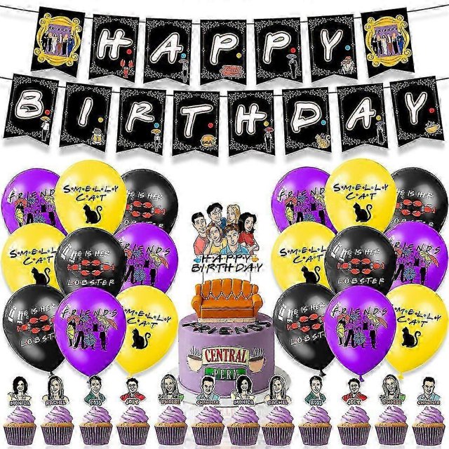 Friends Theme Birthday Decorations Balloons Cake Topper Banners Set