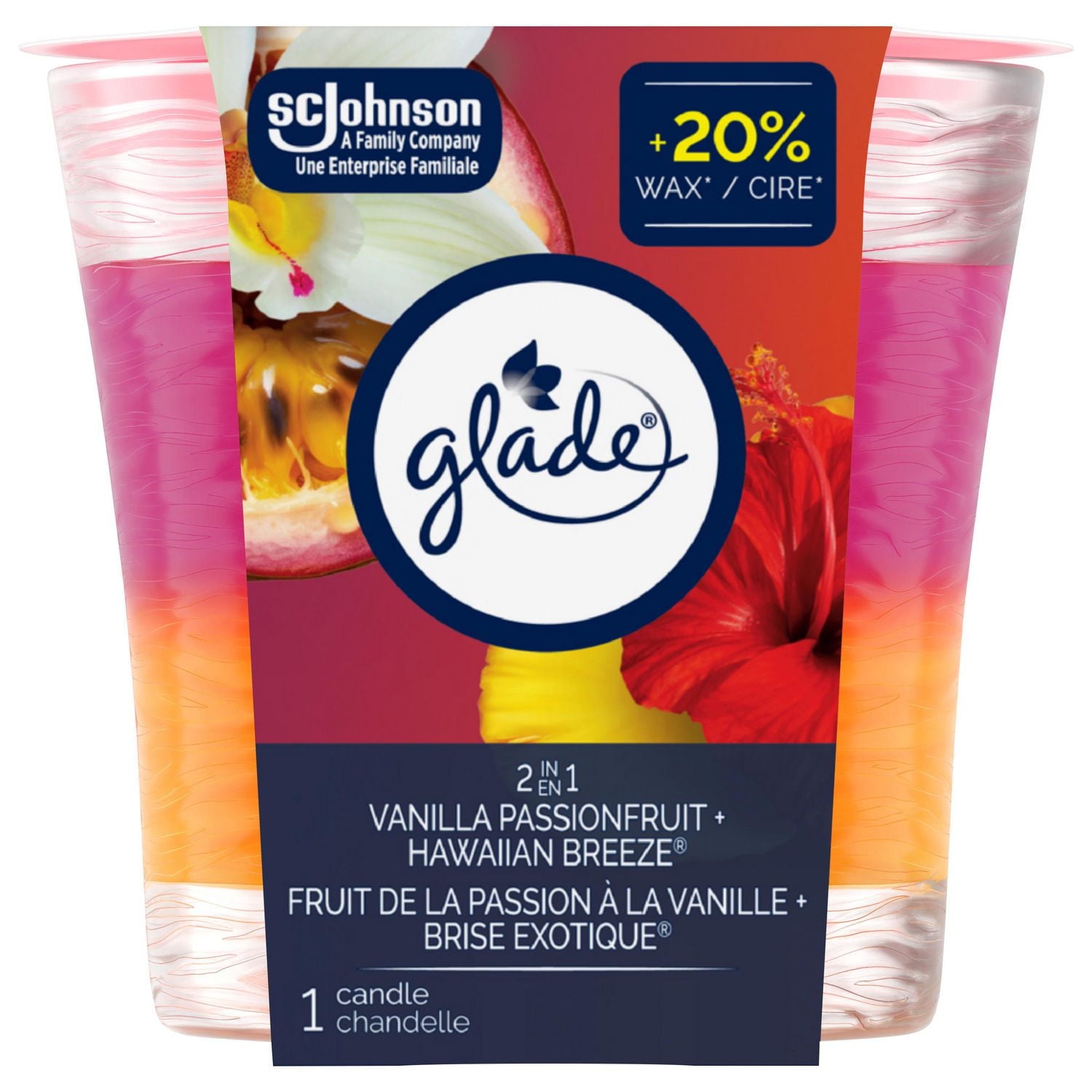 Glade® Scented Candle Air Freshener, Vanilla Passionfruit & Hawaiian Breeze, 1-Wick Candle