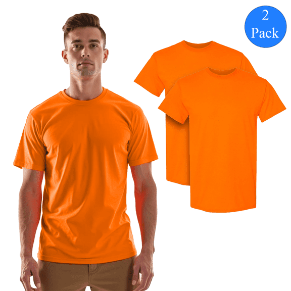 High Visibility Short Sleeve T-Shirts for Men S Size | Gildan 2 Pack Hi Vis Work Shirts 50/50 cotton/polyester Safety Orange Crew Neck Tee Shirts