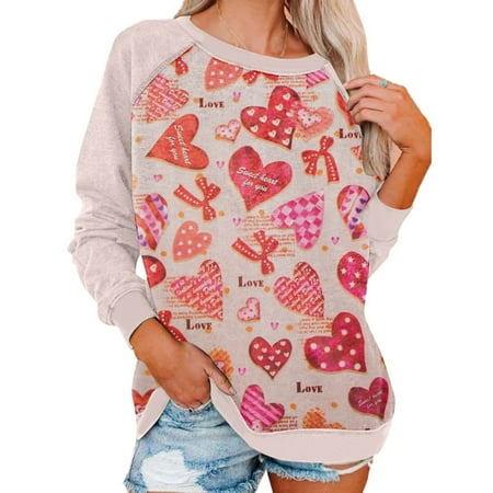 

Hvyesh Oversized Sweatshirt For Women Womens Valentine s Day Love Heart Print O Neck Sweatshirt Casual Long Sleeve Round Neck Loose Fit Pullover Tops Pink shirts for women L