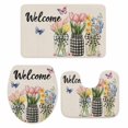 thumbnail image 2 of Welcome Pink Tulip Flower Bathroom Rugs Set Glass Bottles Butterfly Non Slip Absorbent Soft Bath Mats 3 Piece Set with Bathroom Rug, U-Shaped Floor Mat, Toilet Seat Cover Large Size, 2 of 9