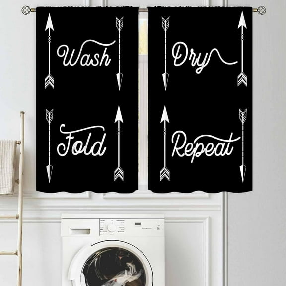 Laundry Room Curtians, Black Yellow Laundry Wash Dry Quotes Rod Pockets Rural Country Farmhouse Laundry Drapes Treatments for Kitchen Living Room Bedroom Bathroom Windows 2 Panels, 42"x54" Inch