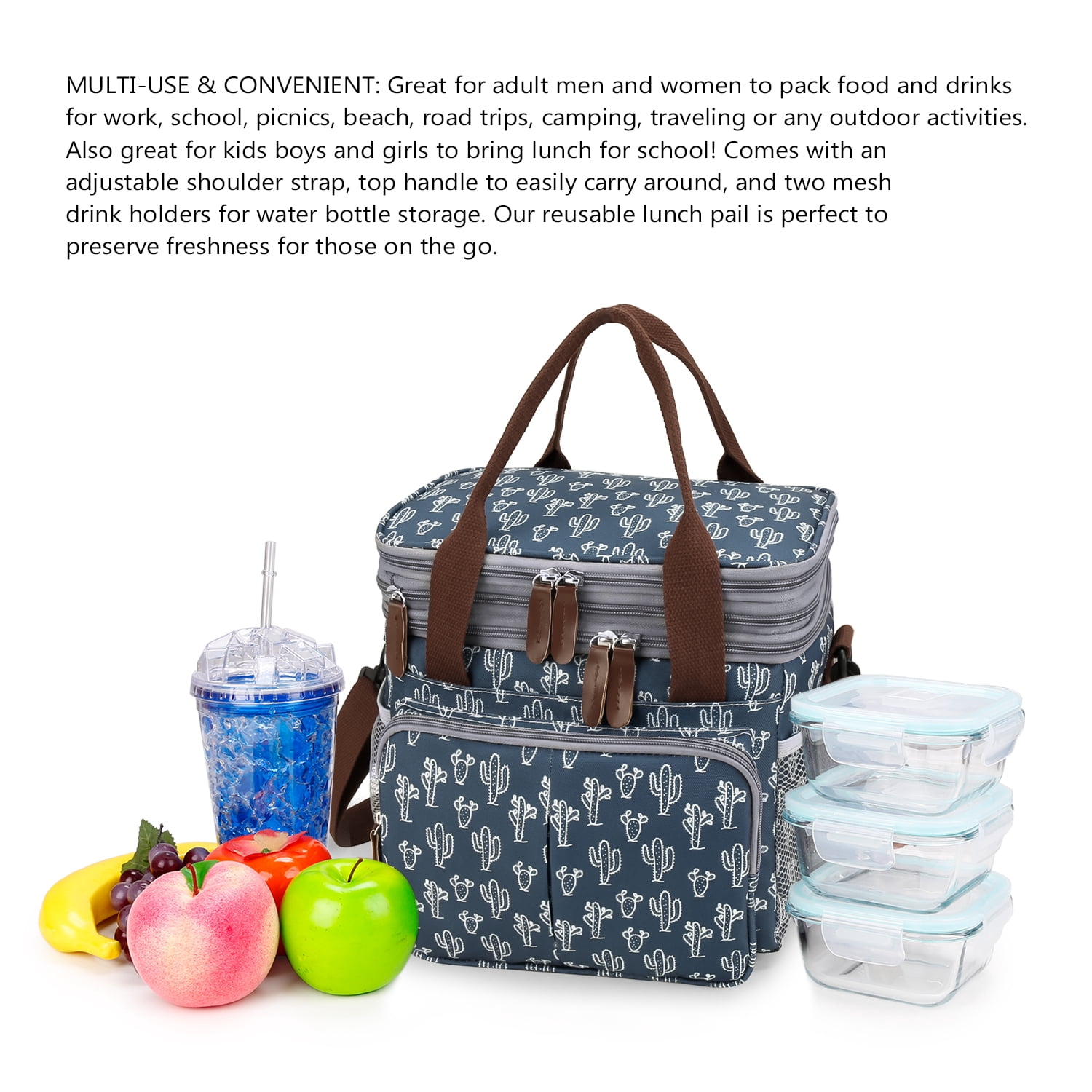 Lunch Bag for Women Men Double Deck Expandable Lunch Box,Large Lunch Bags,Leakproof Lunch Box Cooler Bag