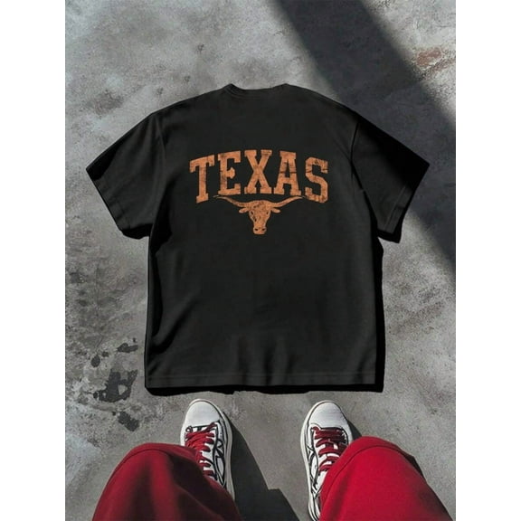 Texas Longhorn Graphic Tee Casual Double Printed 100% Cotton T-Shirt