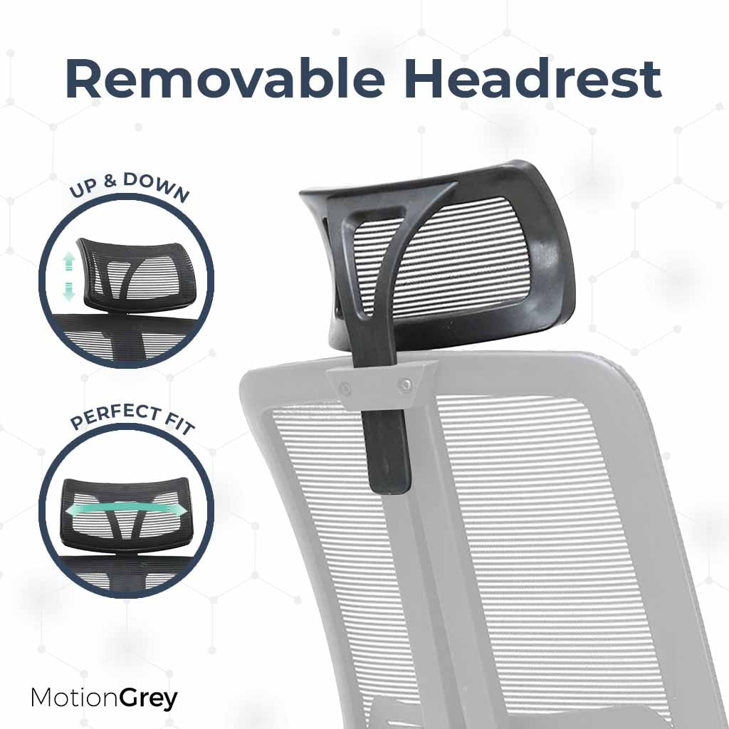 MotionGrey Stylish Ergonomic High Mesh Office Chair with Adjustable Head, Armrest & Lumbar Support