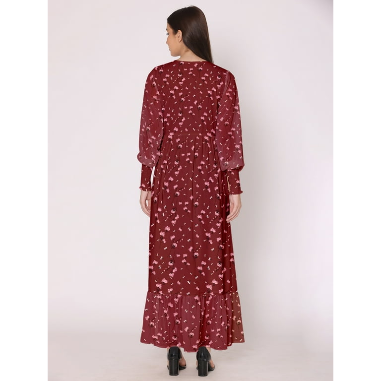 DressBerry Women's Printed Floor Length Georgette Dress Puff DressBerry Women's Printed Floor Length Georgette Dress Puff
