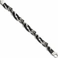 thumbnail image 2 of Stainless Steel Antiqued And Polished Skulls/Roses Black Leather Bracelet (8 X 12) Made In China -Jewelry By Sweet Pea, 2 of 6