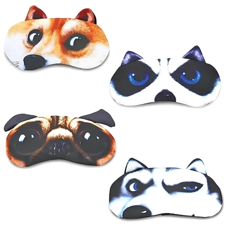 Sleep Mask for Kids Boys Girls Funny Blindfolds Soft Cute Animal Sleeping Masks with Adjustable Strap for Travel Naps Shift Works Games 4 Pack