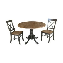 42" Wood Drop Leaf Table With 2 Chairs in Hickory/Washed Coal - 3 Piece Set