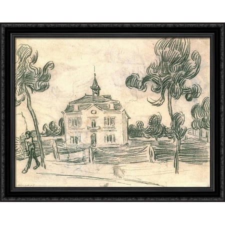 The Town Hall at Auvers 36x28 Large Black Ornate Wood Framed Canvas Art by Vincent van Gogh