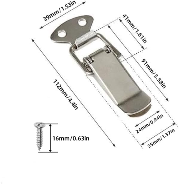 JJEAN-Latch, Stainless Steel Spring Loaded Toggle Latch, Silver Catch Hasp Clamp Clip Lock with for Cabinet, Wooden Case, Box (4 Pack)