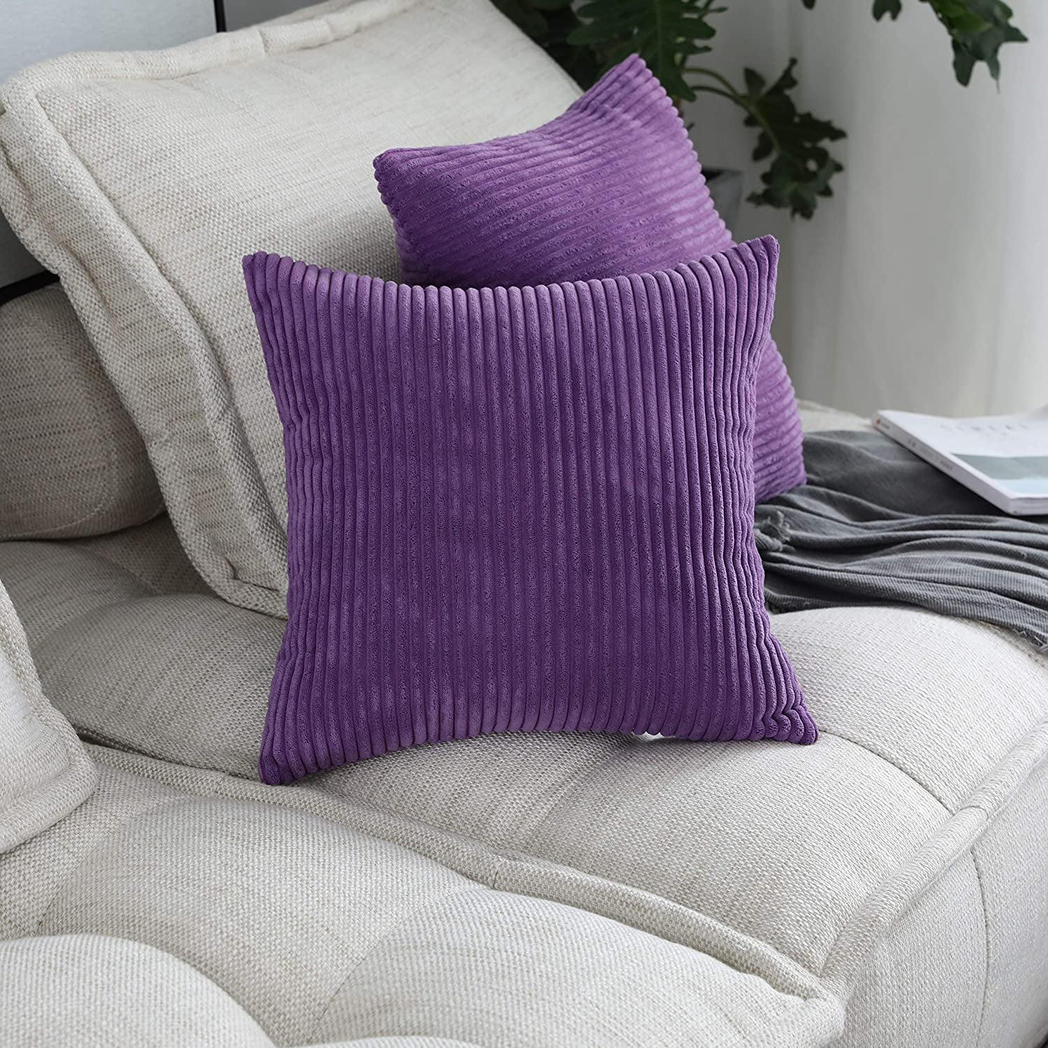 Set of 2 Purple Pillows Covers Sofa Pillows Decorative Sets Striped Velvet Throw Pillow Covers 16 x 16 inch 40cm Purple Walmart