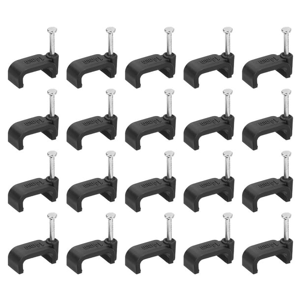 100 Paquetes de Clips de Cable de 0.51 Pulgadas, Abrazaderas de Cable Ethernet con Clavos de Acero, Negros