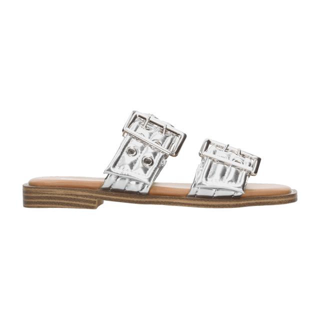 Sandalias Efe Mujer Plateado De Piso Con Hebillas plateado 27