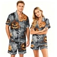 thumbnail image 2 of DORKASM Halloween Matching Pajamas for Couples Pj Sets for Woman Men Bat Pumpkin Print Button Down Sleepwear Yellow XL, 2 of 5