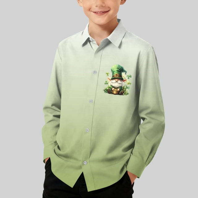 Blusa y camisa de manga larga con cuello vuelto para niños, camisa informal de moda para niños y niñas, camisa de manga larga con estampado del Día de San Patricio, camisa de manga larga con cuello vu